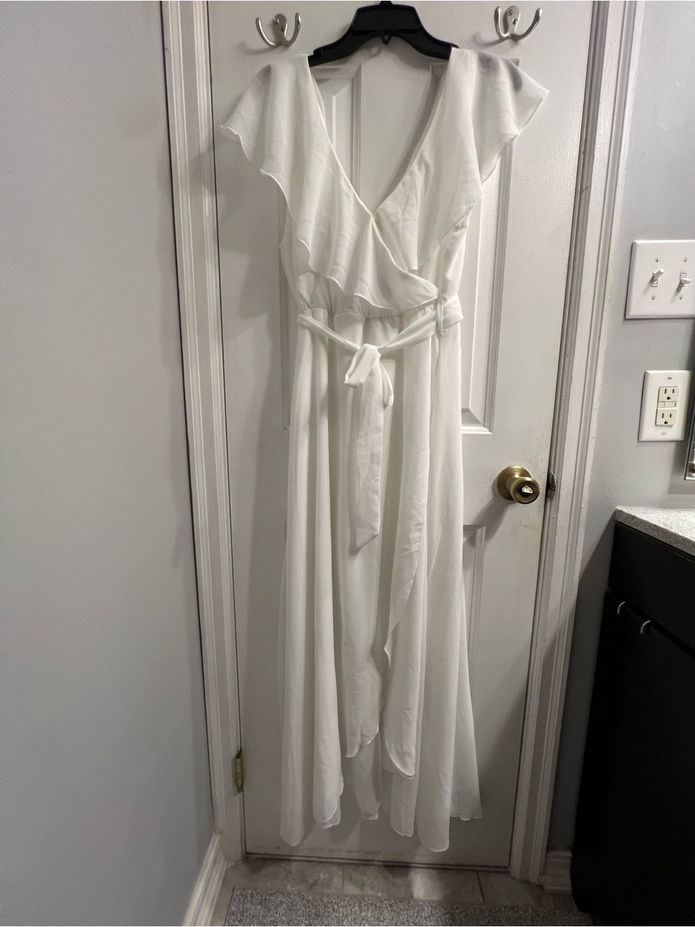 Simple White Ruffle Wrap Maxi Dress - Picture 3 of 6